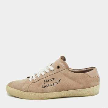 Pre Owned Saint Laurent Dusty Pink Suede and Leather Logo Court Classic Low-Top Sneakers Size 42