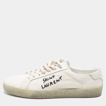 Pre Owned Saint Laurent Off-White Canvas Logo Court Classic Low-Top Sneakers Size 40
