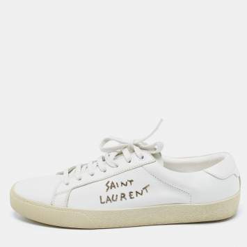 Pre Owned Saint Laurent White Leather Court Classic Lace Up  Sneakers  Size 41