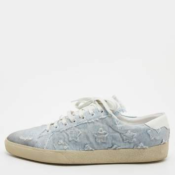 Pre Owned Saint Laurent Blue/White Denim and Leather Star Low Top Sneakers Size 45