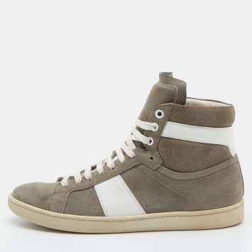 Pre Owned Saint Laurent Grey/White Suede and Leather High Top Sneakers Size 39