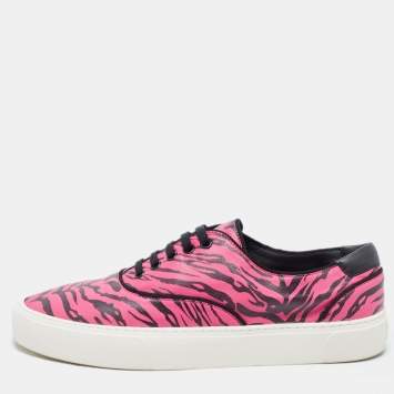 Pre Owned Saint Laurent Pink/Black Leather Zebra Print Venice Sneakers Size 43