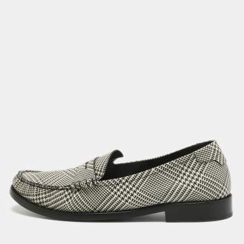 Pre Owned Saint Laurent Paris Black/White Coated Canvas Penny Slip On Loafers Size 45