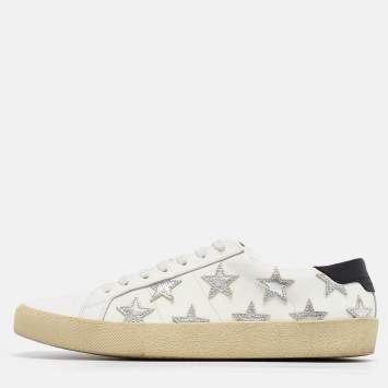 Pre Owned Saint Laurent White Leather Court Classic California Star Sneakers Size 41