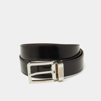 Pre Owned Salvatore Ferragamo Black/Brown Leather Cut to Size Reversible Buckle Belt