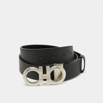 Pre Owned Salvatore Ferragamo Black Leather Cut to Size Gancini Buckle Belt