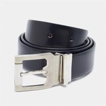 Pre Owned Salvatore Ferragamo Black/Dark Brown Leather Cut to Size Reversible Buckle Belt