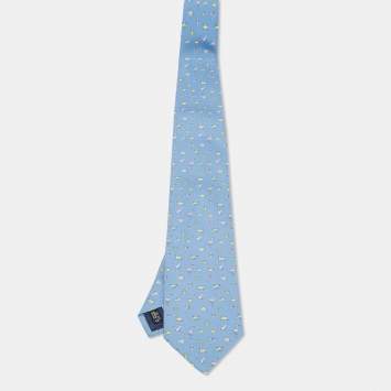 Pre Owned Salvatore Ferragamo Blue Pond Print Silk Tie
