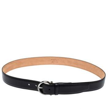 Pre Owned Salvatore Ferragamo Black Leather Gancio Buckle Belt 95CM
