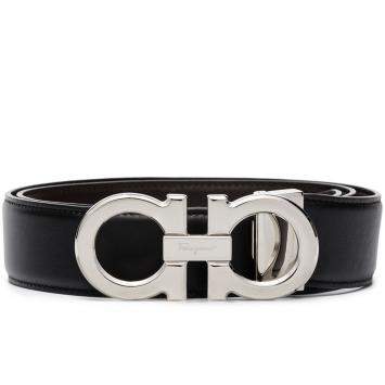 Pre Owned Salvatore Ferragamo Black Leather Silver Tone Buckle Gancini Belt 115