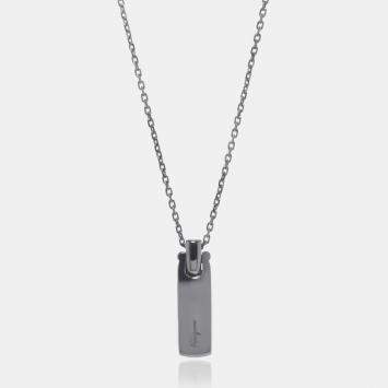 Pre Owned Salvatore Ferragamo Sterling Silver Engraved Logo Pendant Necklace