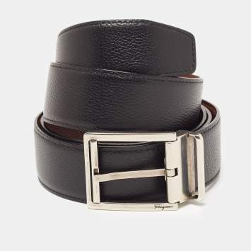 Pre Owned Salvatore Ferragamo Black Leather Buckle Cut to Size Belt 
