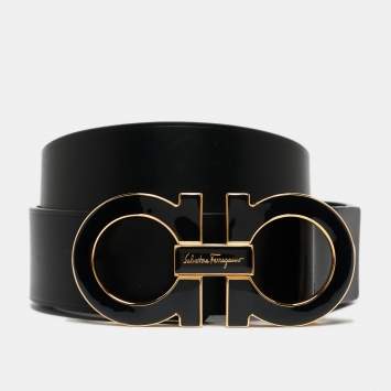 Pre Owned Salvatore Ferragamo Black Leather Gancini Belt 120 CM