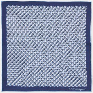 Pre Owned Salvatore Ferragamo Blue Print Silk Tie and Pocket Sqaure