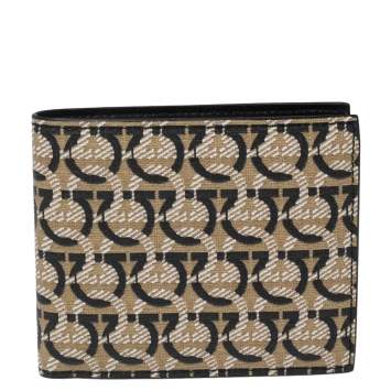 Pre Owned Salvatore Ferragamo Beige/Black Gancini Print Canvas Bifold Wallet