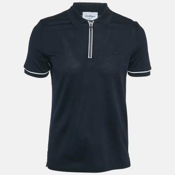 Pre Owned Salvatore Ferragamo Navy Blue Cotton Pique Polo T-Shirt S