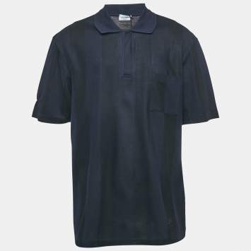 Pre Owned Salvatore Ferragamo Navy Blue/Black Stripe Short Sleeve Polo T-Shirt XXXL