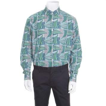 Pre Owned Salvatore Ferragamo Blue and Green Sailboat Printed Cotton Long Sleeve Shirt XL