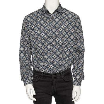 Pre Owned Salvatore Ferragamo Multicolored Geometric Printed Cotton Button Front Shirt L 