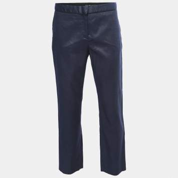 Pre Owned Salvatore Ferragamo Blue Cotton & Silk Trousers S