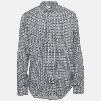 Pre Owned Salvatore Ferragamo Navy Blue Gancini Print Cotton Long Sleeve Shirt XL
