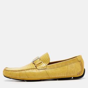 Pre Owned Salvatore Ferragamo Yellow Lizard Sardegna Loafers Size 44.5