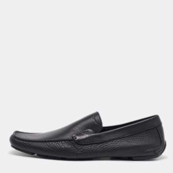 Pre Owned Salvatore Ferragamo Black Leather Gardel Slip On Loafers Size 41.5