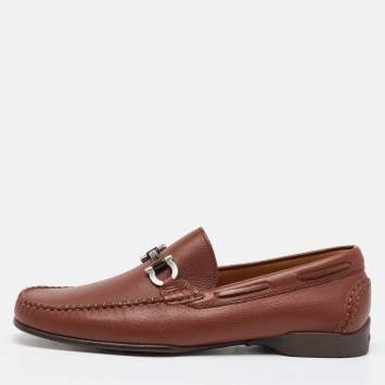 Pre Owned Salvatore Ferragamo Brown Leather Gancini Penny Loafers Size 41.5