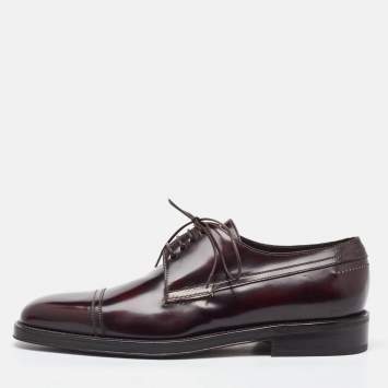 Pre Owned Salvatore Ferragamo Dark Burgundy Leather Lace Up Derby Size 41.5