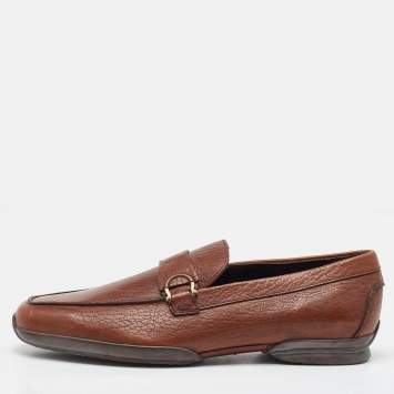 Pre Owned Salvatore Ferragamo Tan Leather Slip On Loafers Size 41.5