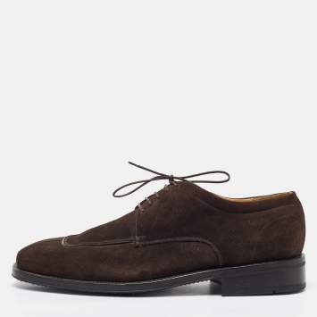 Pre Owned Salvatore Ferragamo Dark Brown Suede Lace Up Derby Size 41.5