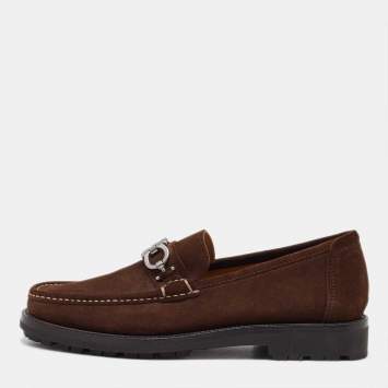 Pre Owned Salvatore Ferragamo Dark Brown Nubuck Leather Gancini Loafers Size 41.5