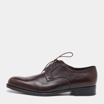 Pre Owned Salvatore Ferragamo Dark Brown Leather Lace Up Derby Size 41.5