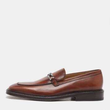 Pre Owned Salvatore Ferragamo Brown Leather Slip On Loafers Size 41.5