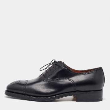 Pre Owned Salvatore Ferragamo Black Leather Brogue Wingtip Oxfords Size 41.5