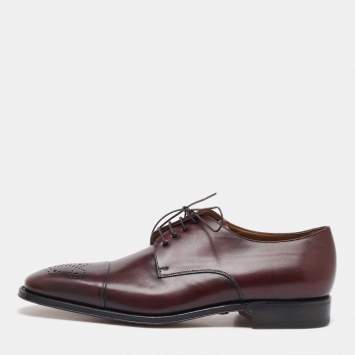 Pre Owned Salvatore Ferragamo Burgundy Leather Lace Up Derby Size 41.5