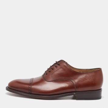 Pre Owned Salvatore Ferragamo Brown Leather Lace Up Oxfords Size 41.5