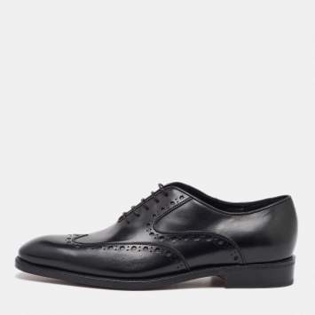 Pre Owned Salvatore Ferragamo Black Leather Lace Up Oxfords Size 41.5