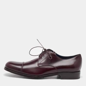 Pre Owned Salvatore Ferragamo Dark Burgundy Leather Lace Up Derby Size 41.5