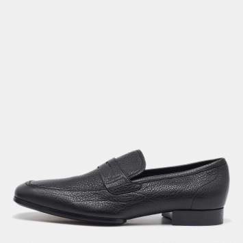 Pre Owned Salvatore Ferragamo Black Leather Slip On Loafers Size 41.5