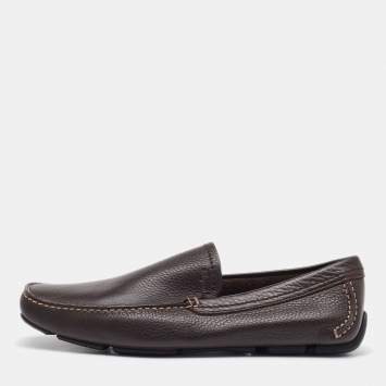 Pre Owned Salvatore Ferragamo Dark Brown Leather Slip On Loafers Size 41.5