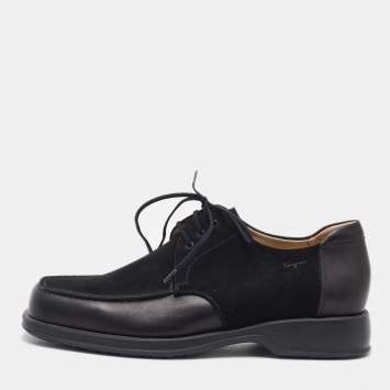 Salvatore Ferragamo Black Suede and Leather Lace Up Derby Size 41.5
