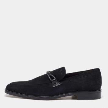 Pre Owned Salvatore Ferragamo Black Suede Slip On Penny Loafers Size 41.5