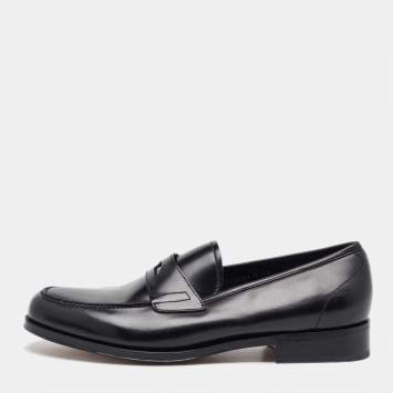 Pre Owned Salvatore Ferragamo Black Leather Slip On Loafers Size 41.5