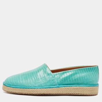 Pre Owned Salvatore Ferragamo Turquoise Lizard Lampedusa Espadrilles Size 44.5