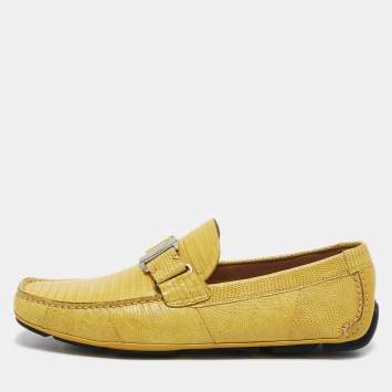 Pre Owned Salvatore Ferragamo Yellow Lizard Leather Sardegna Loafers Size 41.5