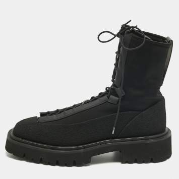 Pre Owned Salvatore Ferragamo Black Stretch Fabric Atlante Combat Boots Size 42