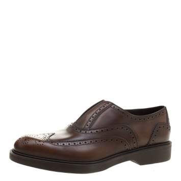 Pre Owned Salvatore Ferragamo Brown Brogue Leather Gambit Loafers Size 42