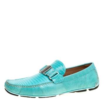مملوكة مسبقًا Salvatore Ferragamo Aqua Green Lizard Sardegna Loafers Size 43