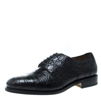 Pre Owned Salvatore Ferragamo Black Crocodile Leather Nordland Derby Size 43